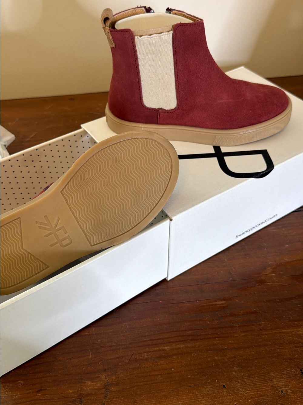 Freshly Picked Kids Boots in Burgundy and Tan